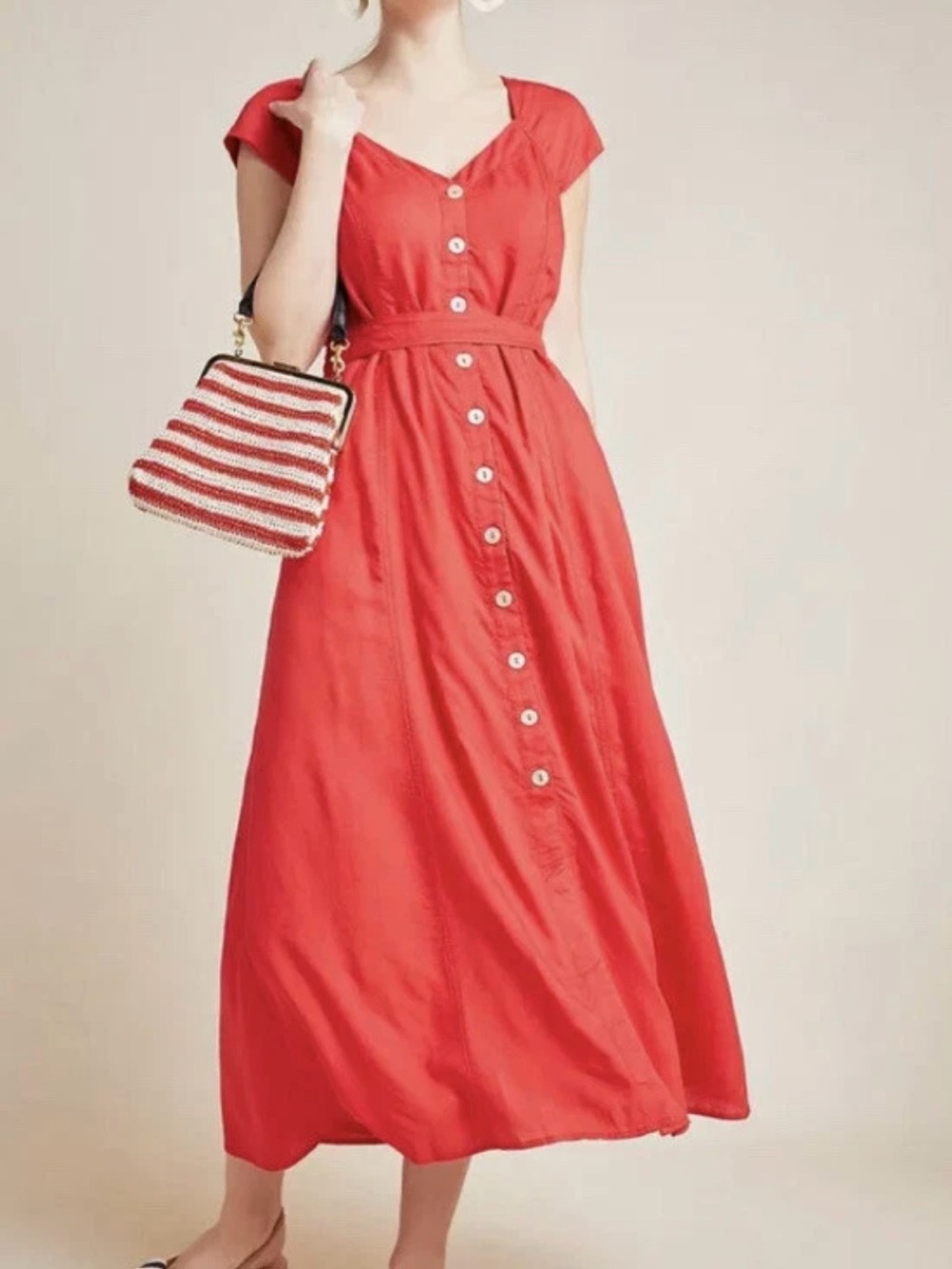 Maeve by Anthropologie Button-Front Red Maxi Dress